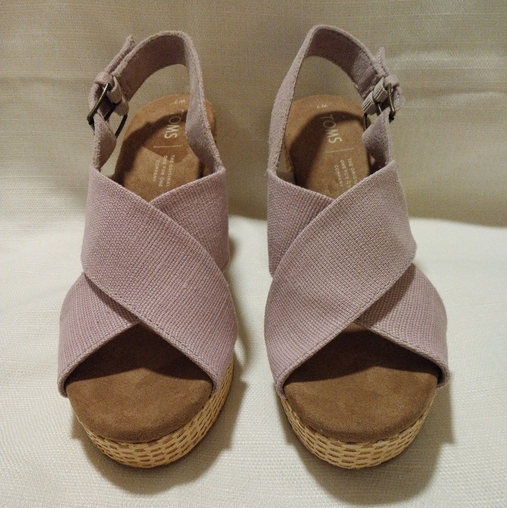 Toms Ibiza Lavender Canvas and Suede Block Heeled Low Platform Sandal - Picture 2 of 11